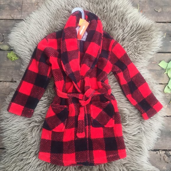 NWT Joe Fresh red & black buffalo plaid bathrobe - size 4 - Picture 1 of 5